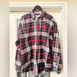 Tommy Hilfiger Y2K Red Navy Tartan Plaid Button Down Shirt XL